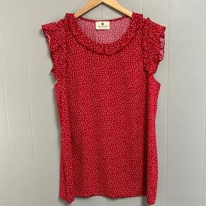 Betsey’s Boutique Shop Top Blouse Size XL Red with Polka Dots New Withou…